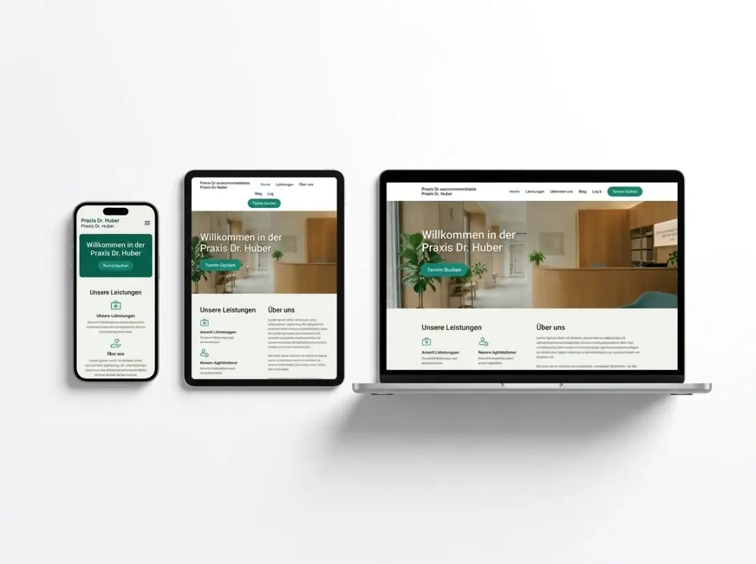Praxis-Website auf Smartphone, Tablet und Laptop
